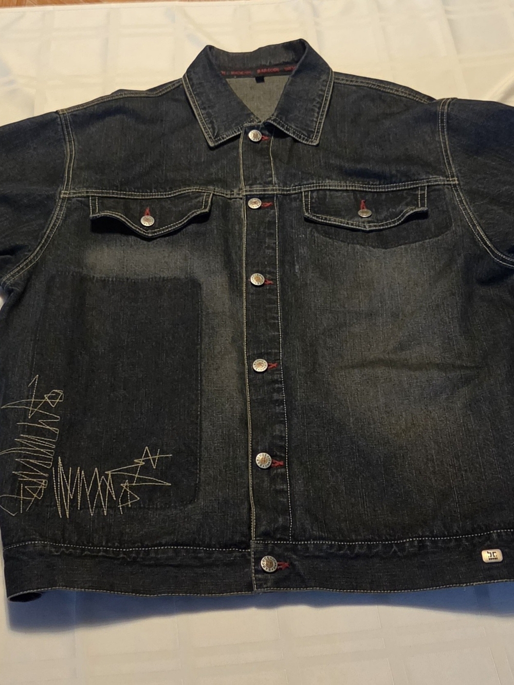 Vintage Style Y2k Barcode Jeans Denim Jacket Rare Graffiti Embroidery